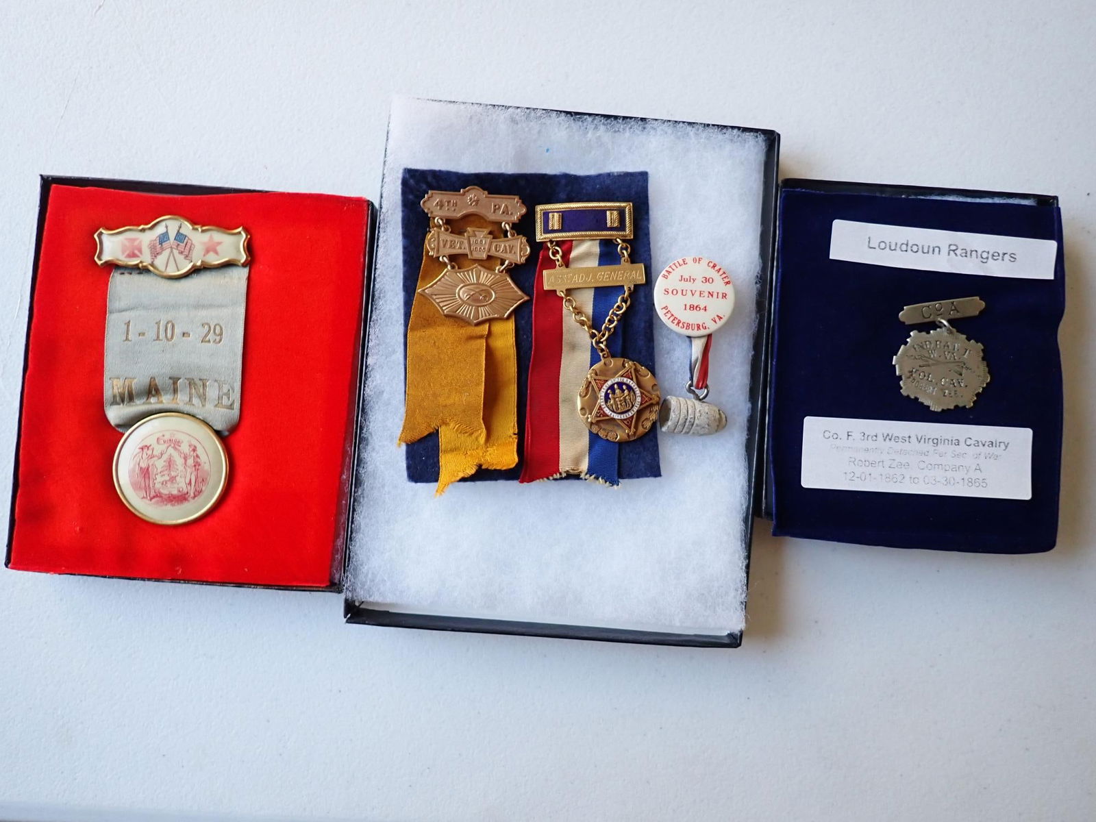 Loudon Rangers 3rd WV Cavalry, PA 4th Cav. etc: Loudon Rangers Co. F 3rd West Virginia Cavalry, PA 4th Cavalry, etc. Battle of Shiloh bullet souvenir ribbon & pin