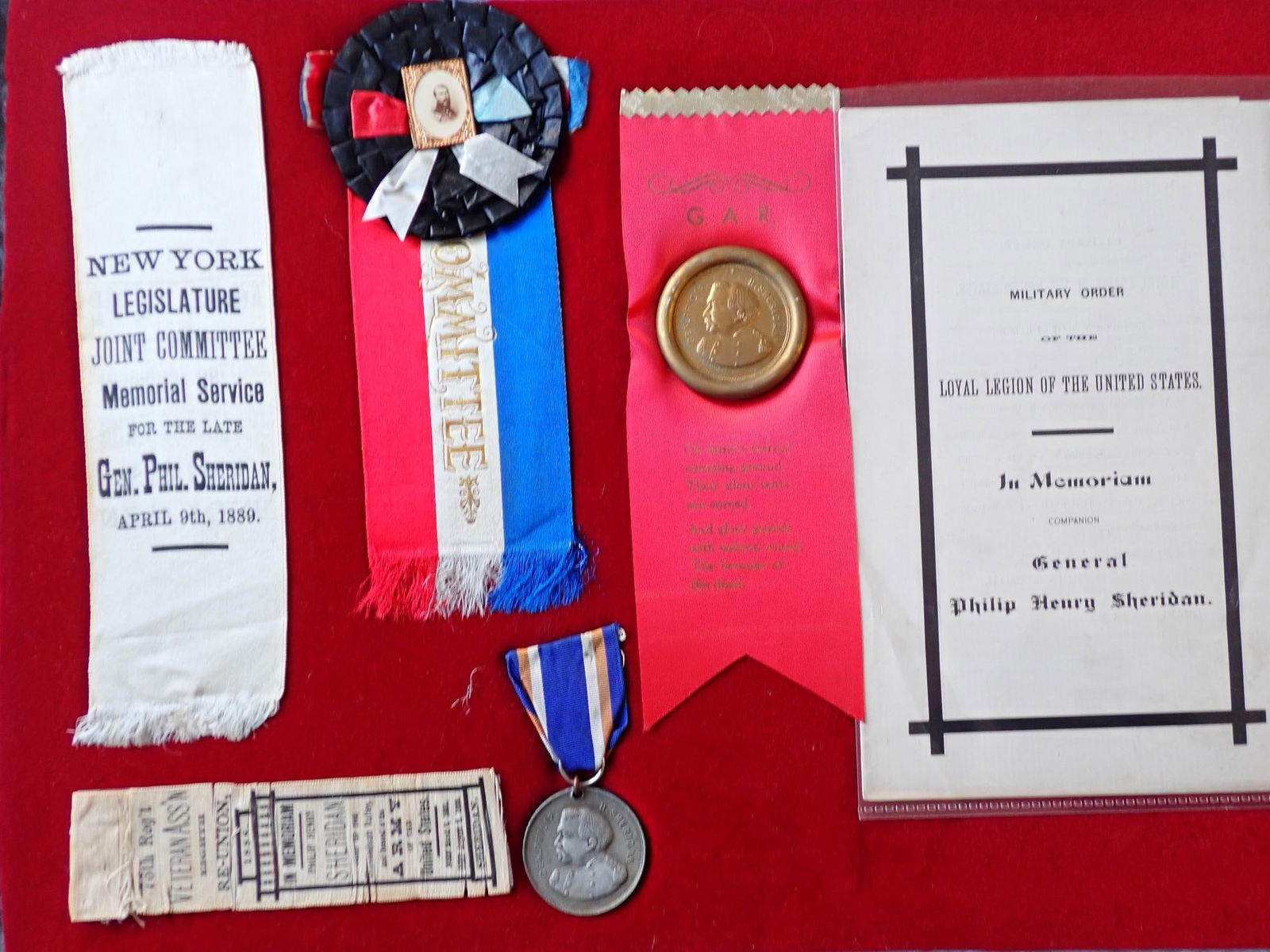 General Philip Sheridan Memorial ribbons, medal, etc: Other Sheridan memorabilia