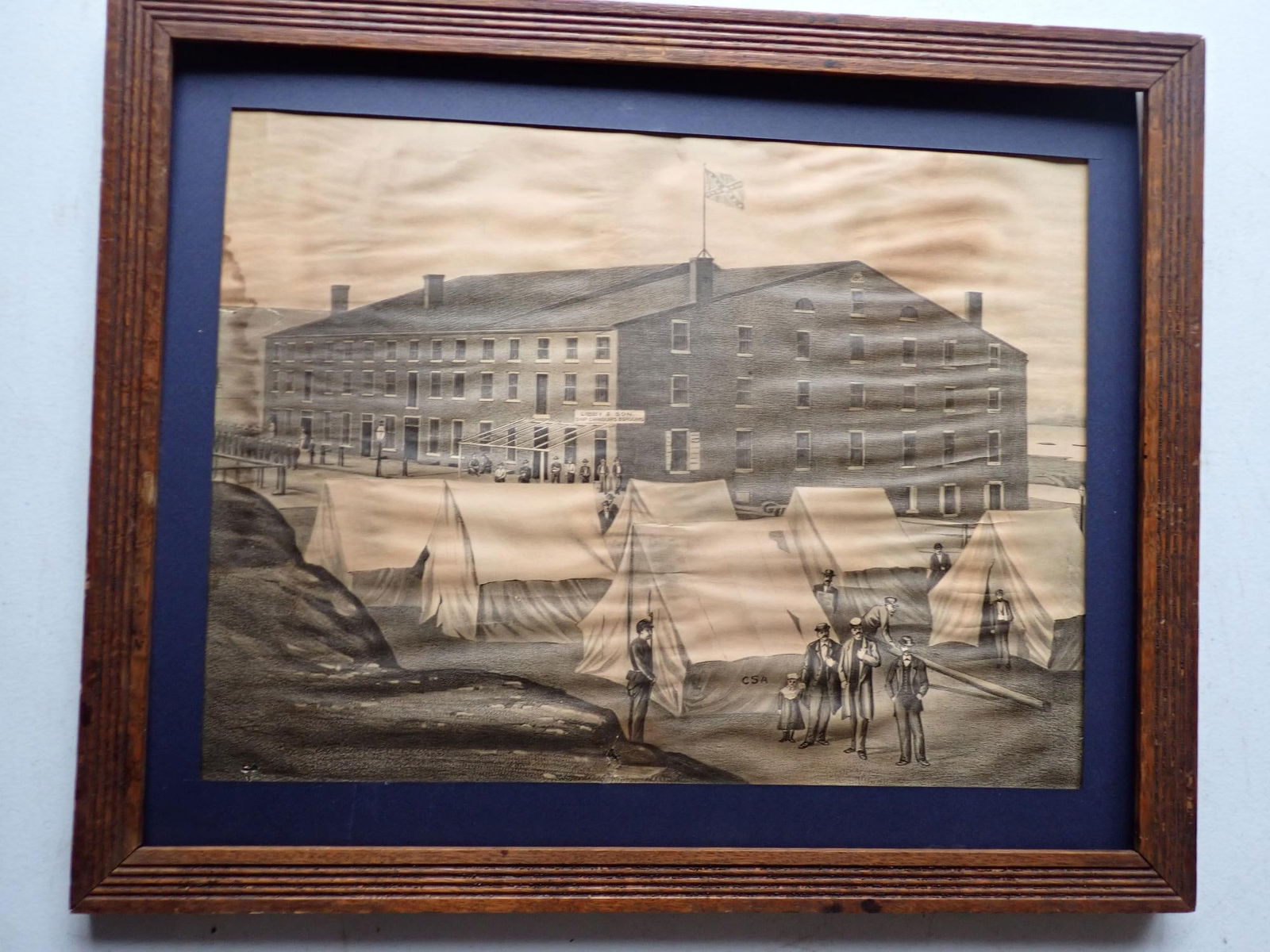 CSA encampment engraving with soldiers & factory (1 of 17)