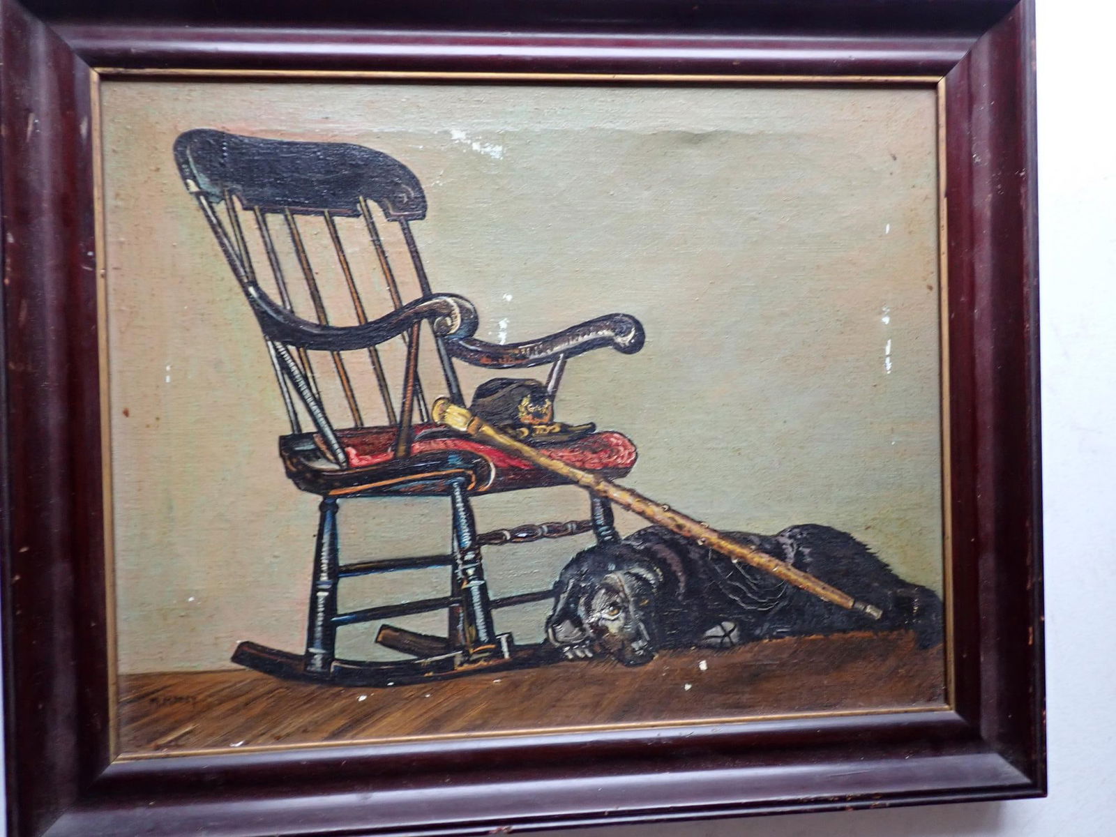 O/C Empty GAR Chair w/sad Dog at Foot of Chair (1 of 8)