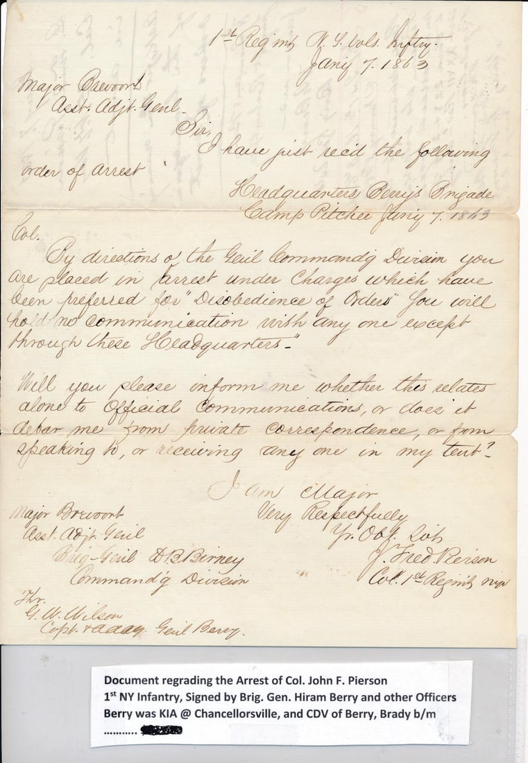 Arrest of Col. John F. Pierson document (1 of 5)