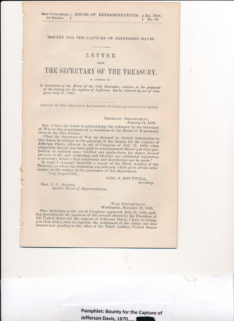 Bounty for Jefferson Davis's Capture pamphlet, etc. (1 of 10)