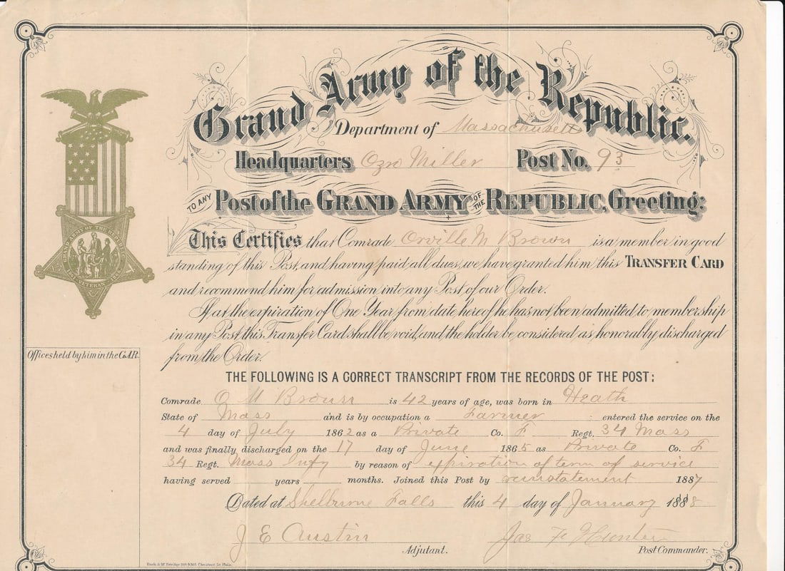 Massachusetts 34th Regiment Ephemera: Massachusetts 34th Regiment: Receipts, Documents, and other ephemera. CDV of Colonel George D, Wells KIA 10/13/1864. Some Post-war documents,