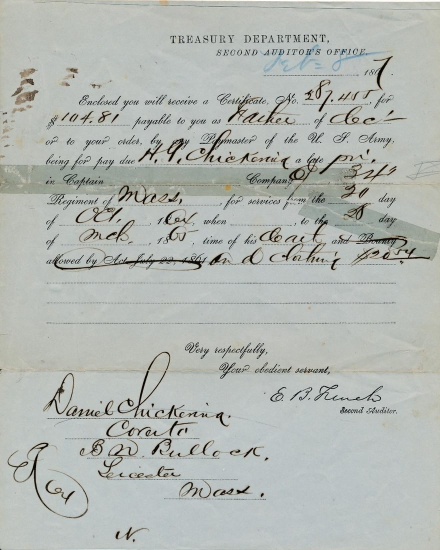 Massachusetts 34th Regiment Ephemera - 2