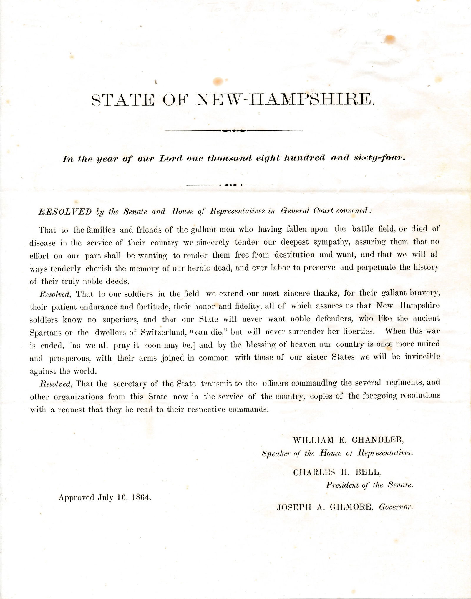 Broadside to soldiers who died in service, speeches: New Hampshire Broadside to soldiers who died in service, speeches, etc. 1882 Ambrose E. Burnside memorial Address booklet & other ephemera.