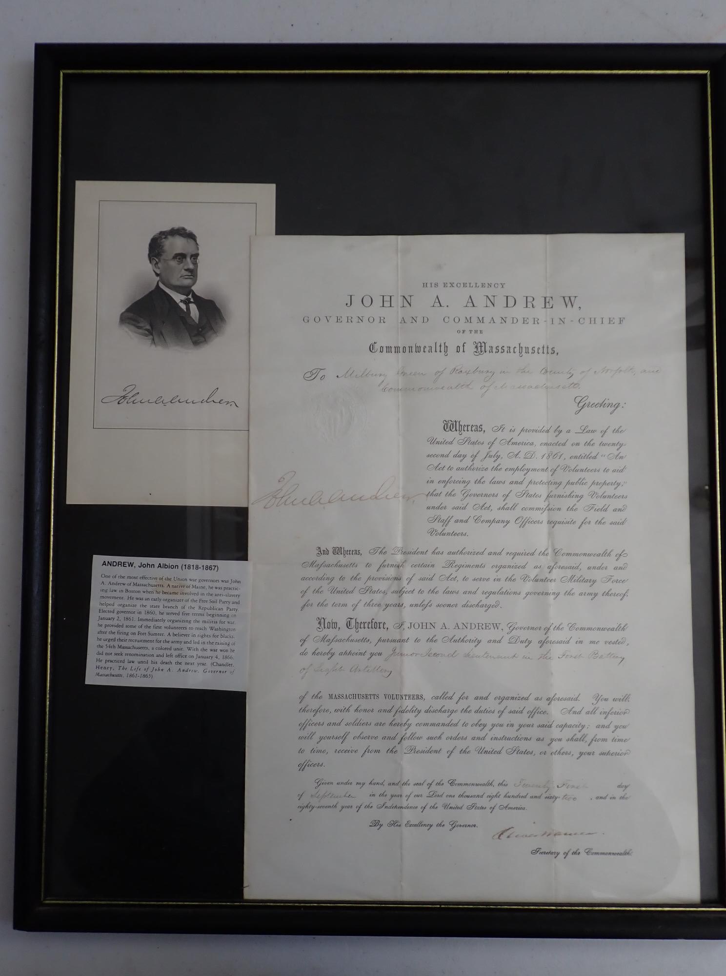 1862 Mass Gov. John A. Andrew Vols. troop order (1 of 9)