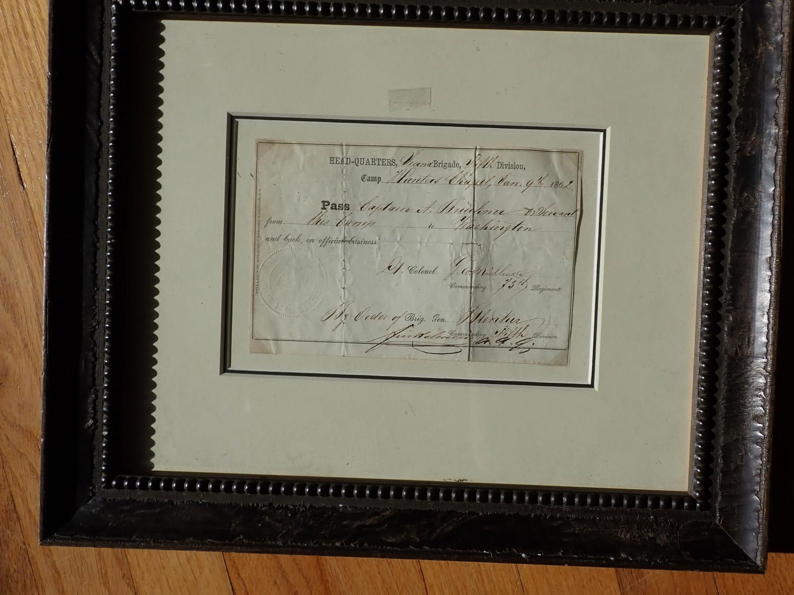 1862 Soldier's Pass for Capt. A. Bruckner & Servant (1 of 9)