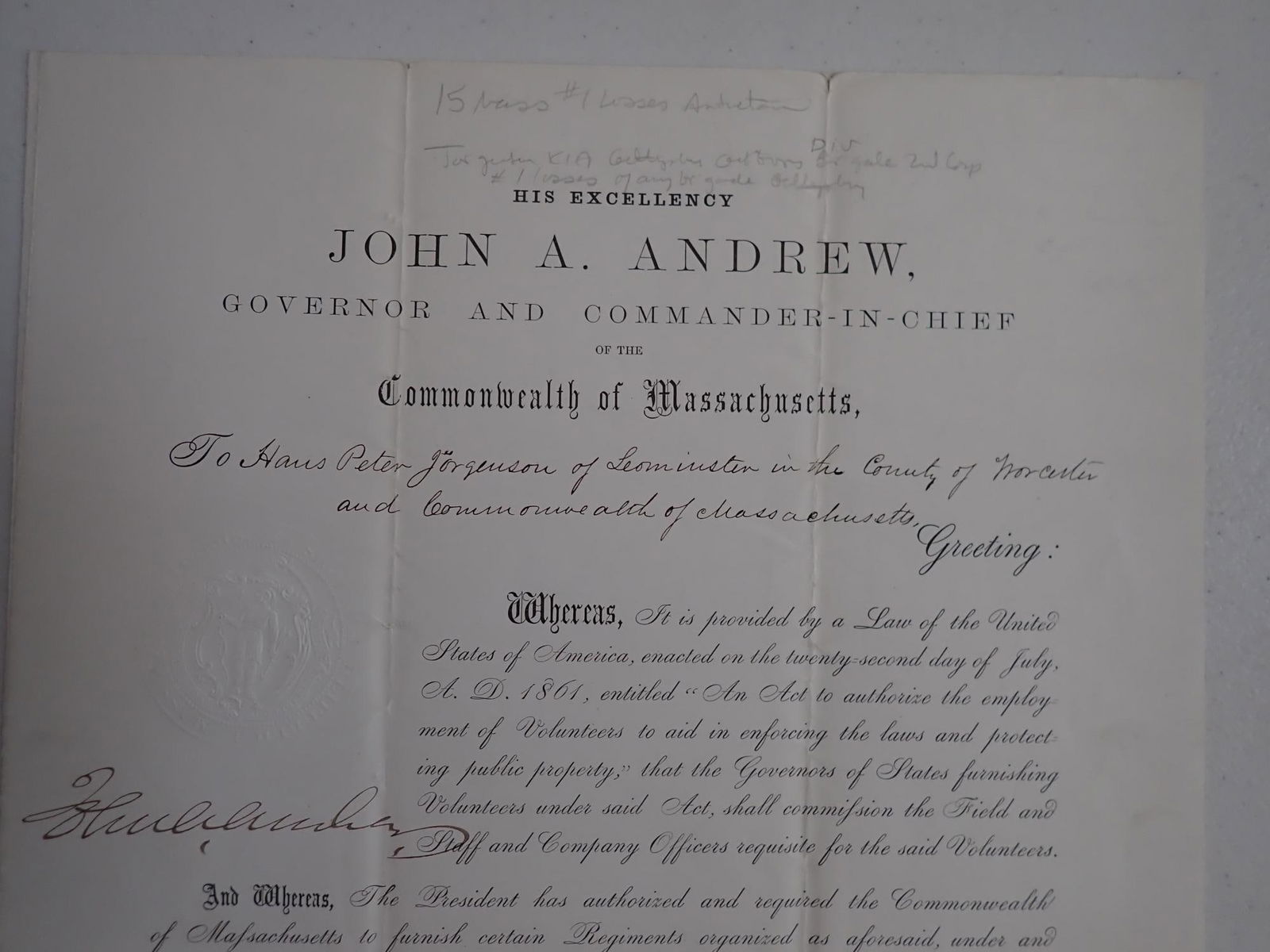 2nd Lieutenant Hans Peter Jorgensen Appointment - 2