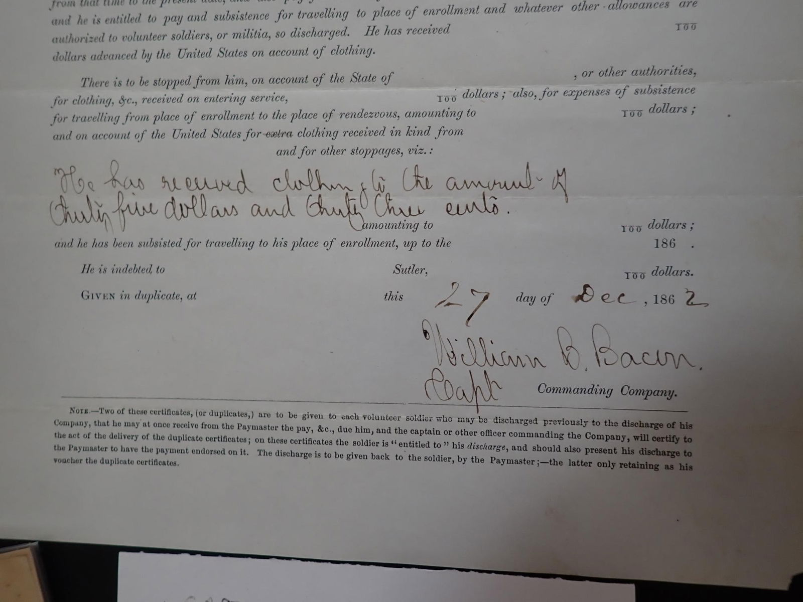 Capt William B. Bacon Worcester CDV & document - 4