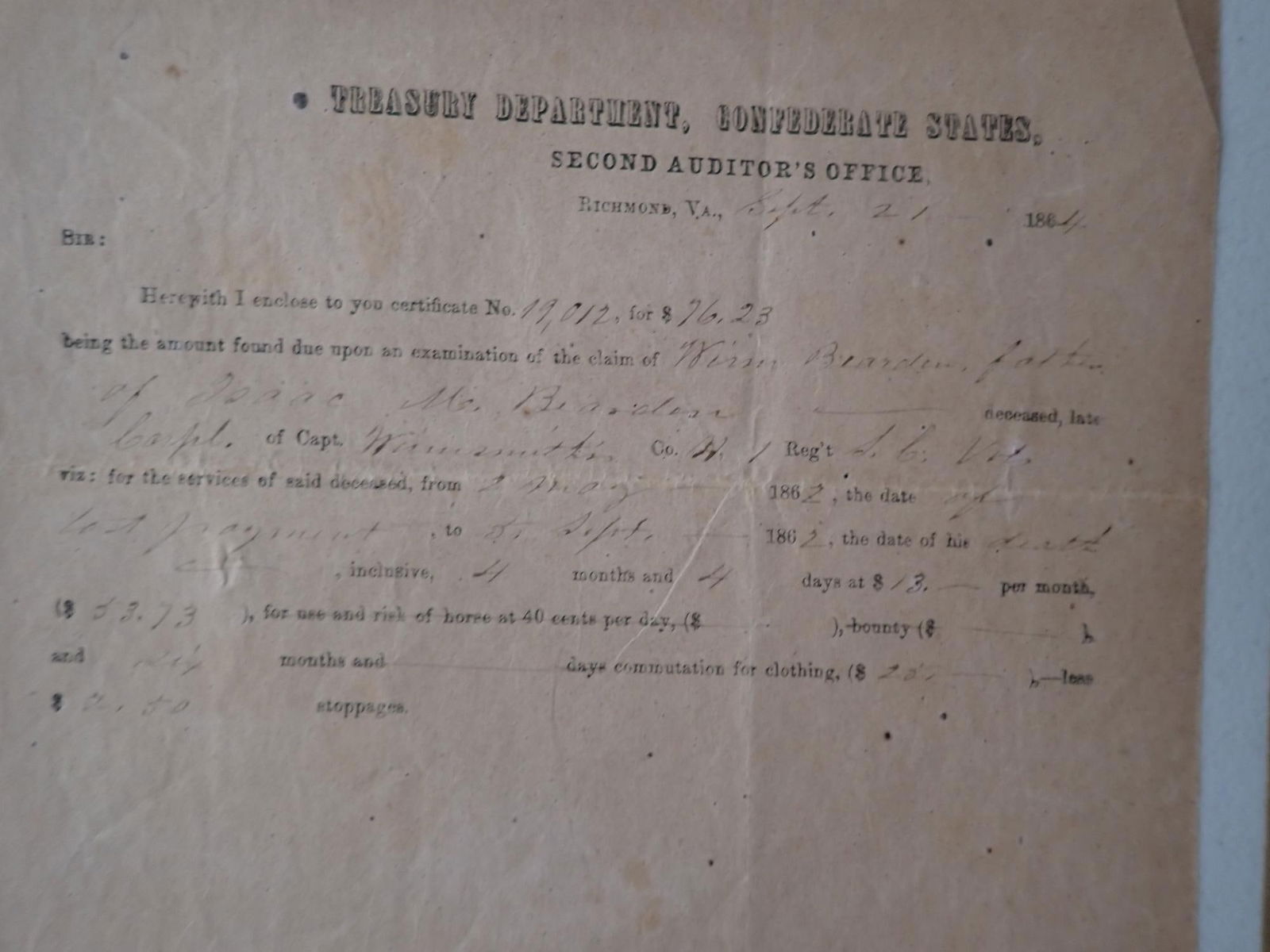 Confederate deceased soldier pay document, etc. - 6