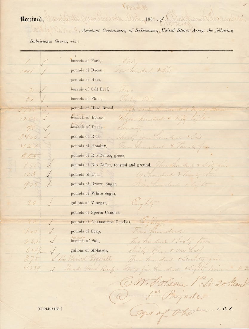 Quartermaster's, Substinence Ordnance Stores docs (1 of 20)