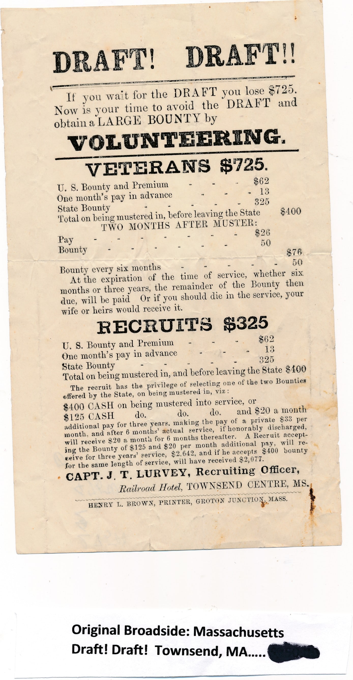 Townsend, Massachusetts Draft! Broadside & pass (1 of 3)