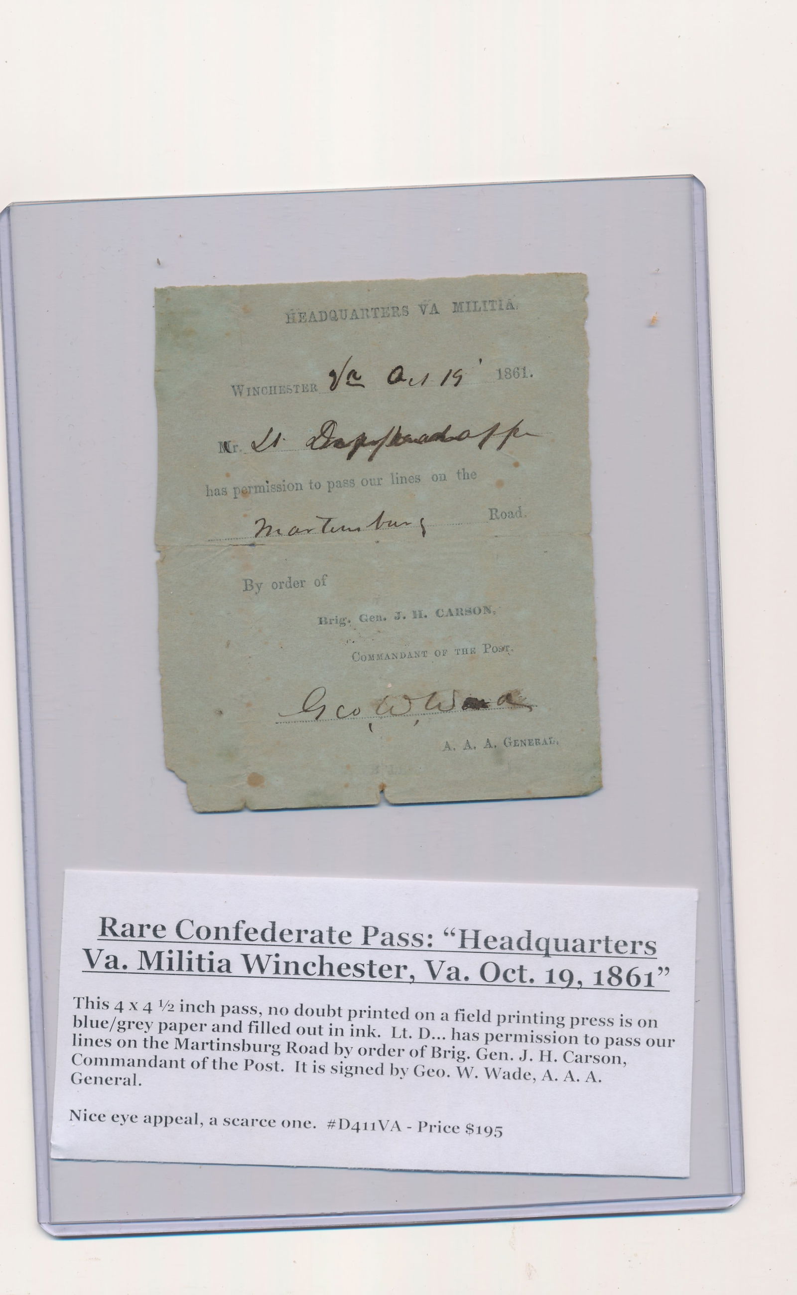 CSA Nathaniel L. Brooks I Co. VA 2nd Cavalry docs - 7