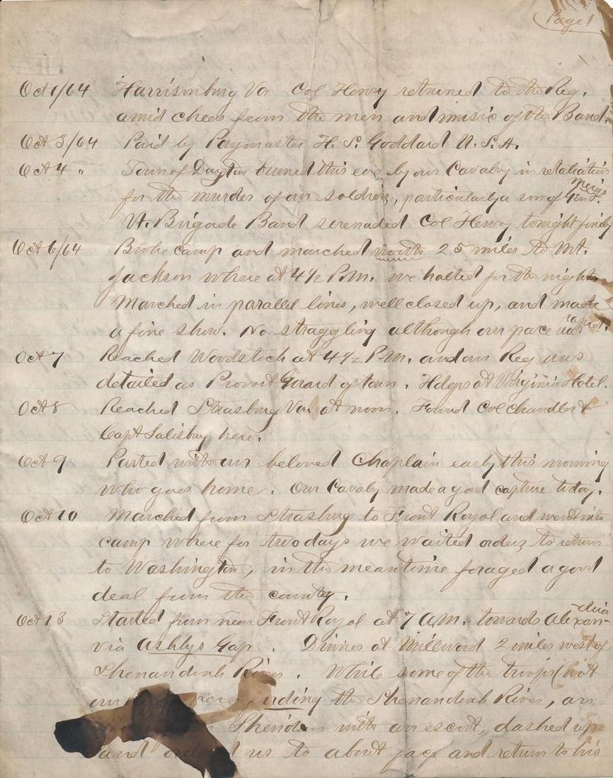 Log of activities at Harrisonburg, VA, etc. (1 of 14)