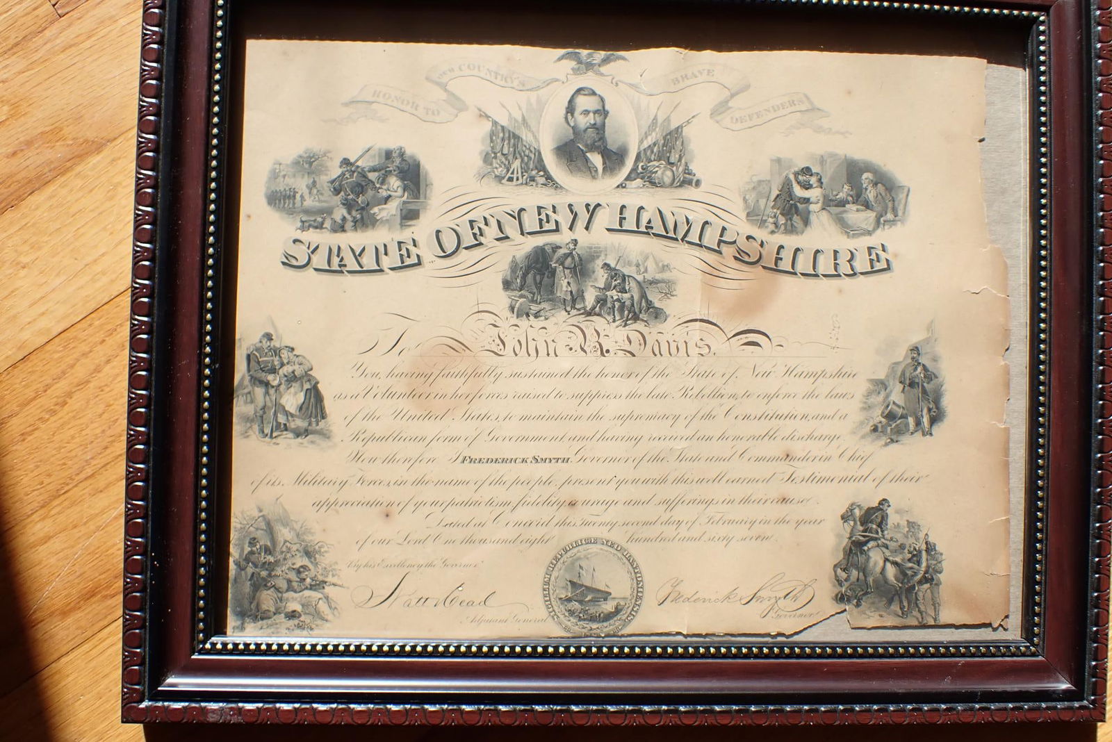 New Hampshire John R. Davis Civil War Discharge (1 of 10)