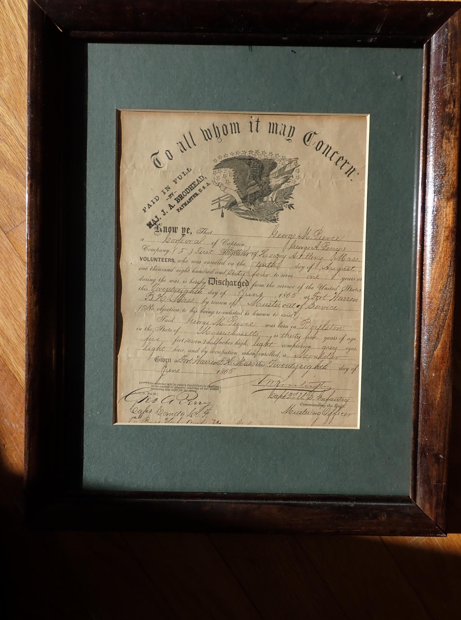 George M. Pierce, Boylston, MA Discharge doc. (1 of 10)