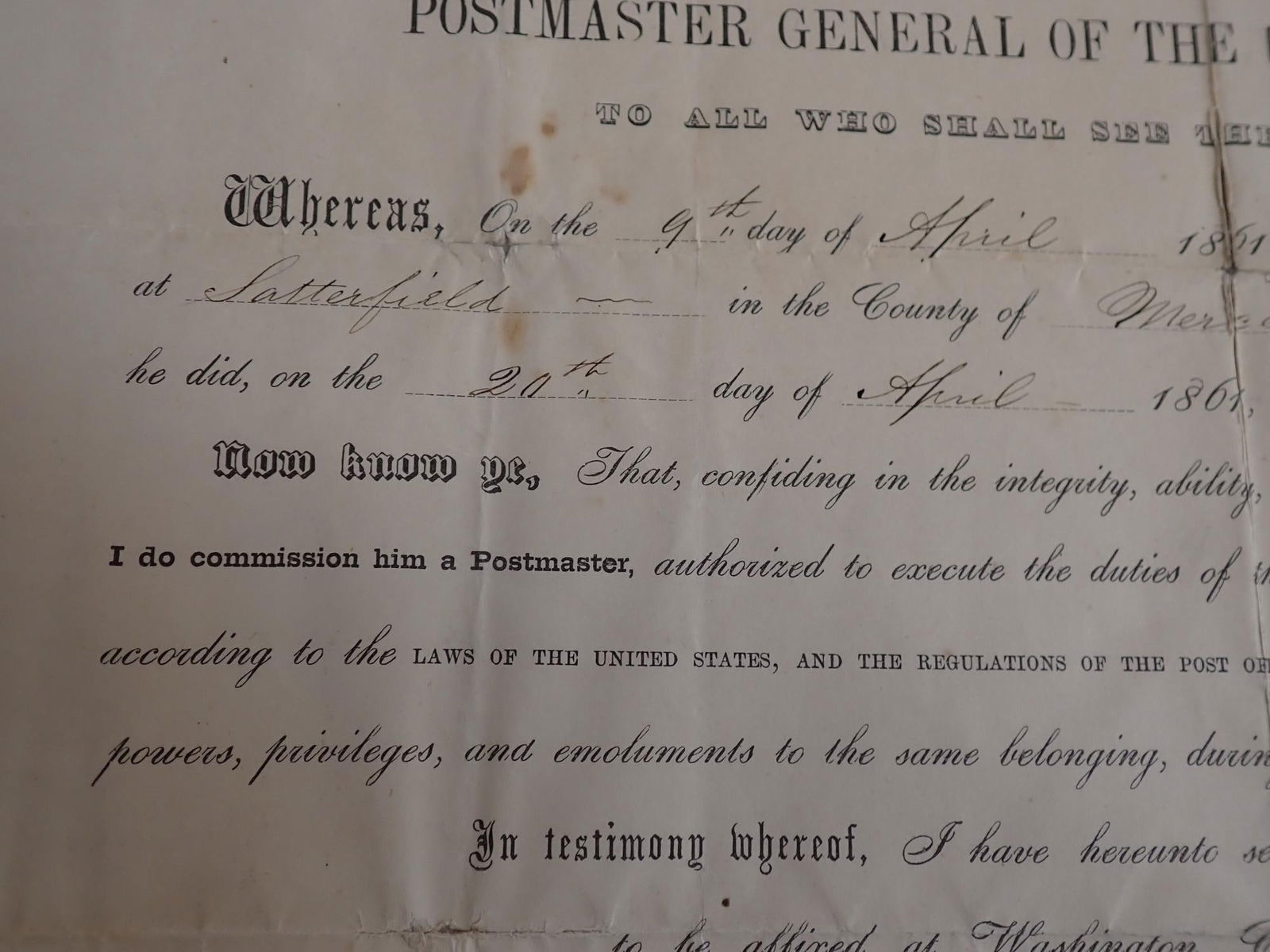 1861 Montgomery Blair Post Office Postmaster doc. - 4