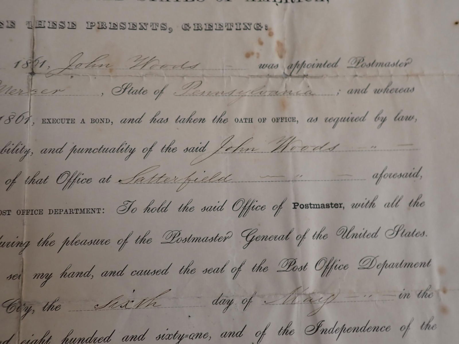 1861 Montgomery Blair Post Office Postmaster doc. - 5