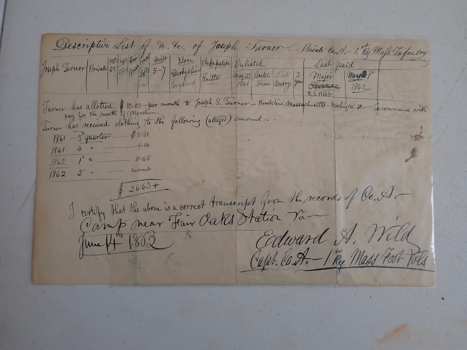 1863 Capt. Edward A. Wild letter re: Infantry soldier (1 of 11)