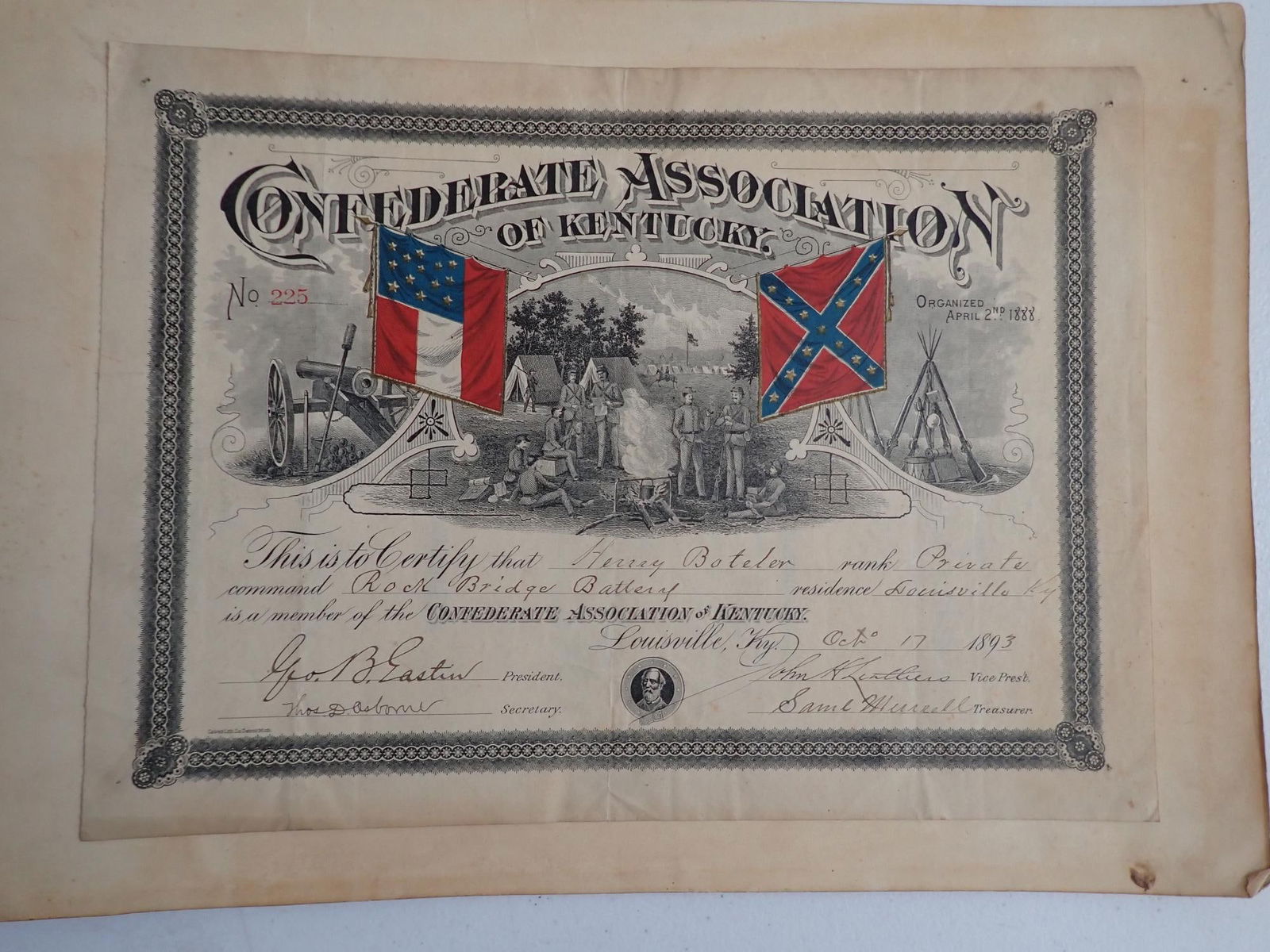 Henry Botetlet CSA Kentucky Fraternal Group Cert. (1 of 6)