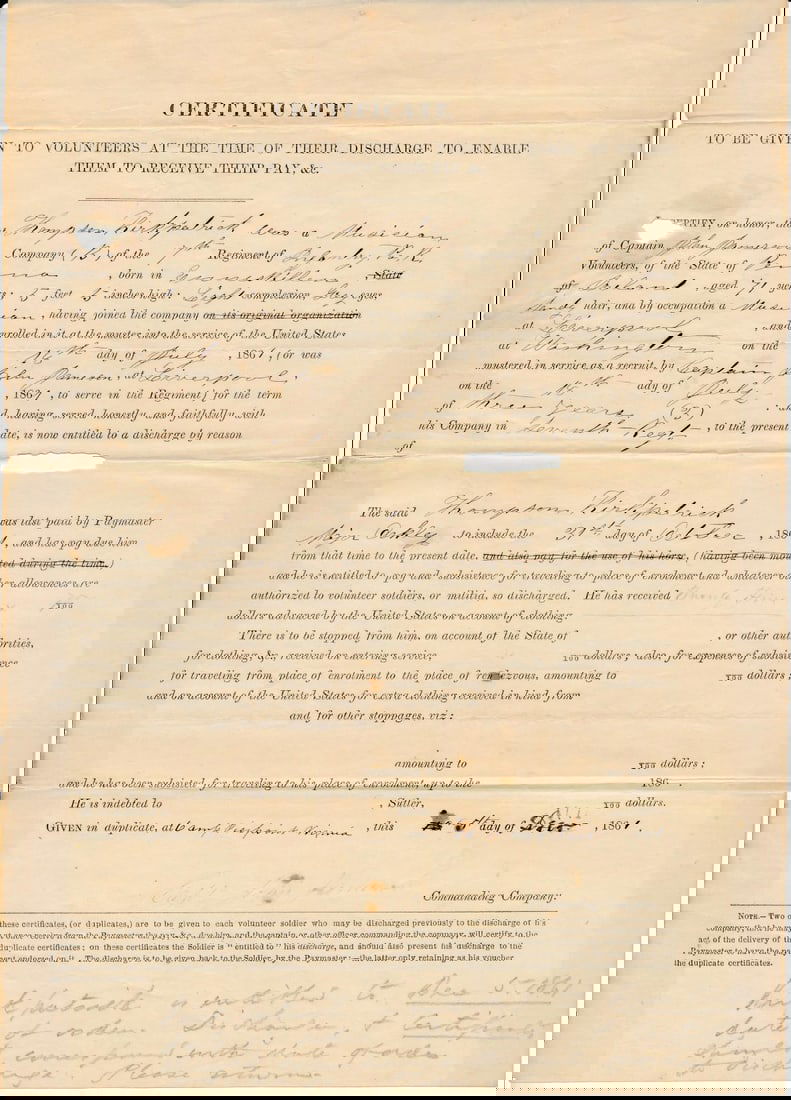 Pvt. Thomas Kirkpatrick 36th PA Infantry documents (1 of 5)