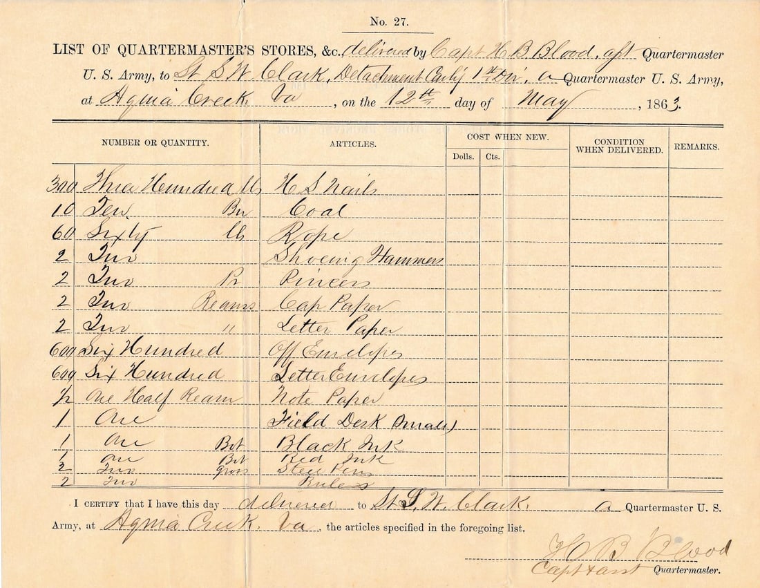 Quartermaster's Store, & other Mass Documents - 8