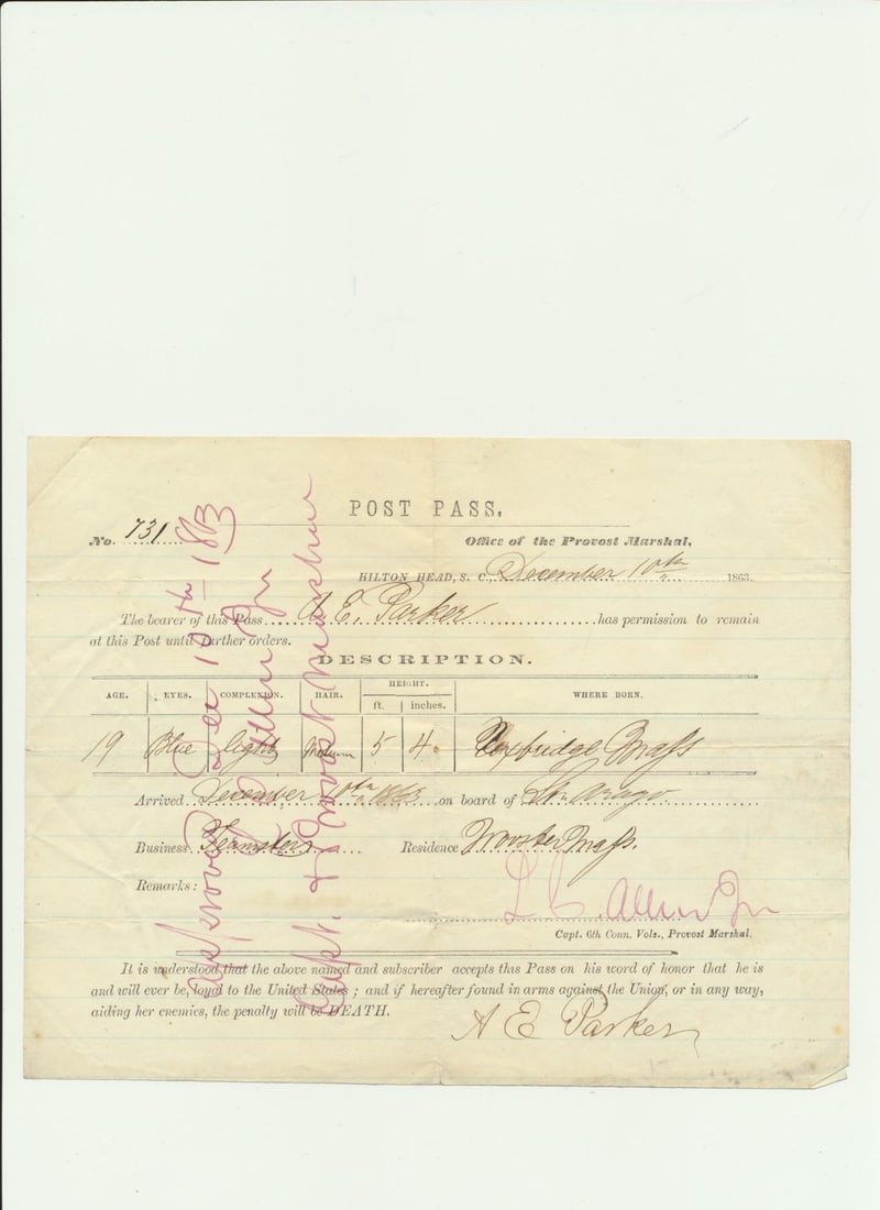 Massachusetts Civil War Requestions, Invoices, etc: Soldiers in documents include: Josiah Pickett of Worcester 1st Lieutenant. Also, Joseph Sandbach Co. U MA 15th Infantry. Post Pass Lewis C, Allen Jr. CT 3rd and 6th Infantry & others.