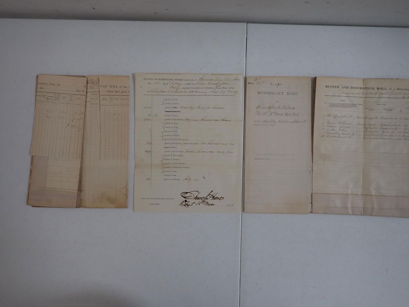 25th Mass Muster Out Roll signed by 6 Soldiers, etc.: Army of North Carolina 25th Mass Company B (taped). Silas C. Bullard Muster Out Roll & other Documents.