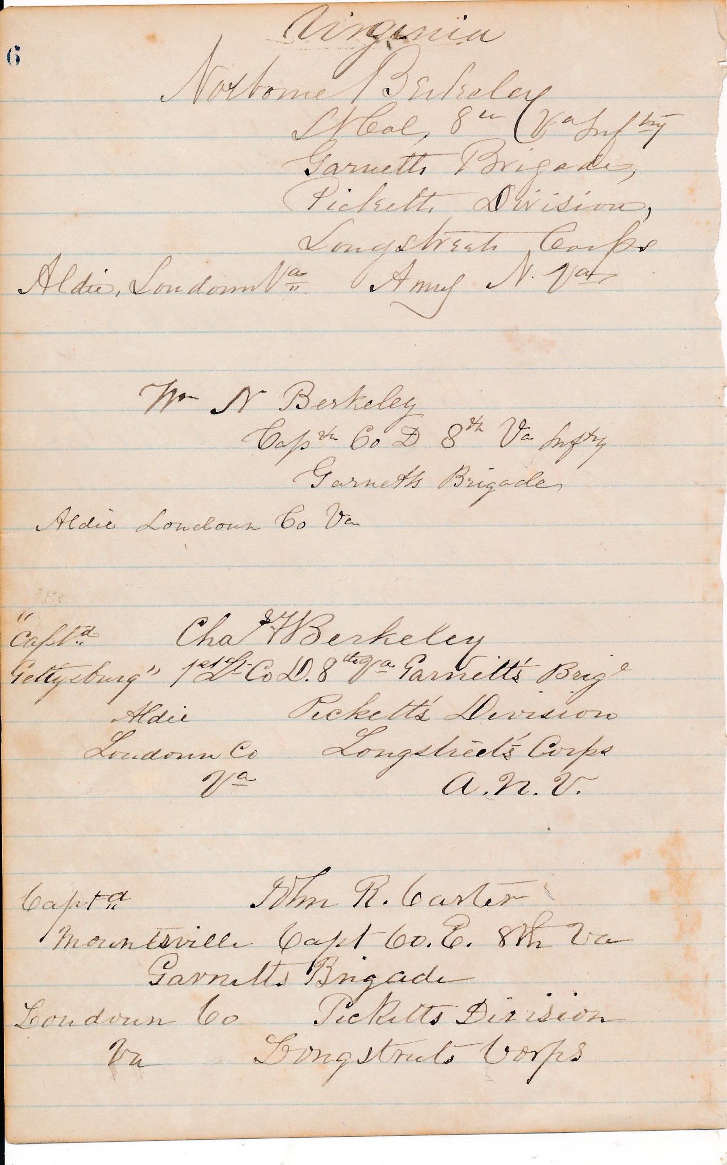 8th Virginia Infantry (Old Bloody Eighth) autographs (1 of 3)