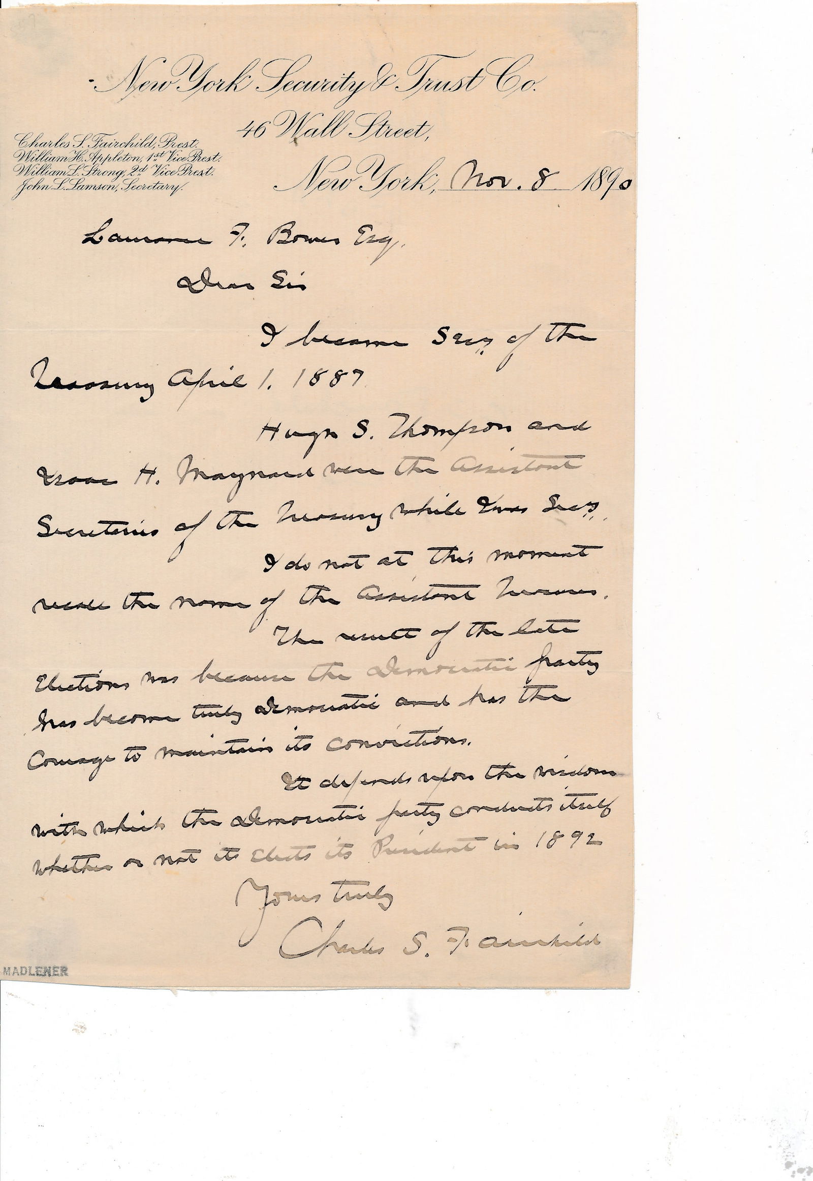 Charles W. Fairbanks, Henry Cabot Lodge, signed (1 of 12)