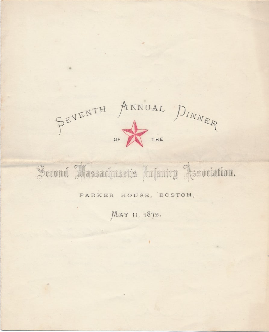 1872 2nd Mass GAR invitation signed by 23 Officers: Lincoln R. Stone 54th Mass Regt. Surgeon. Captain Daniel Oakey, Captain George P. Bangs, others.