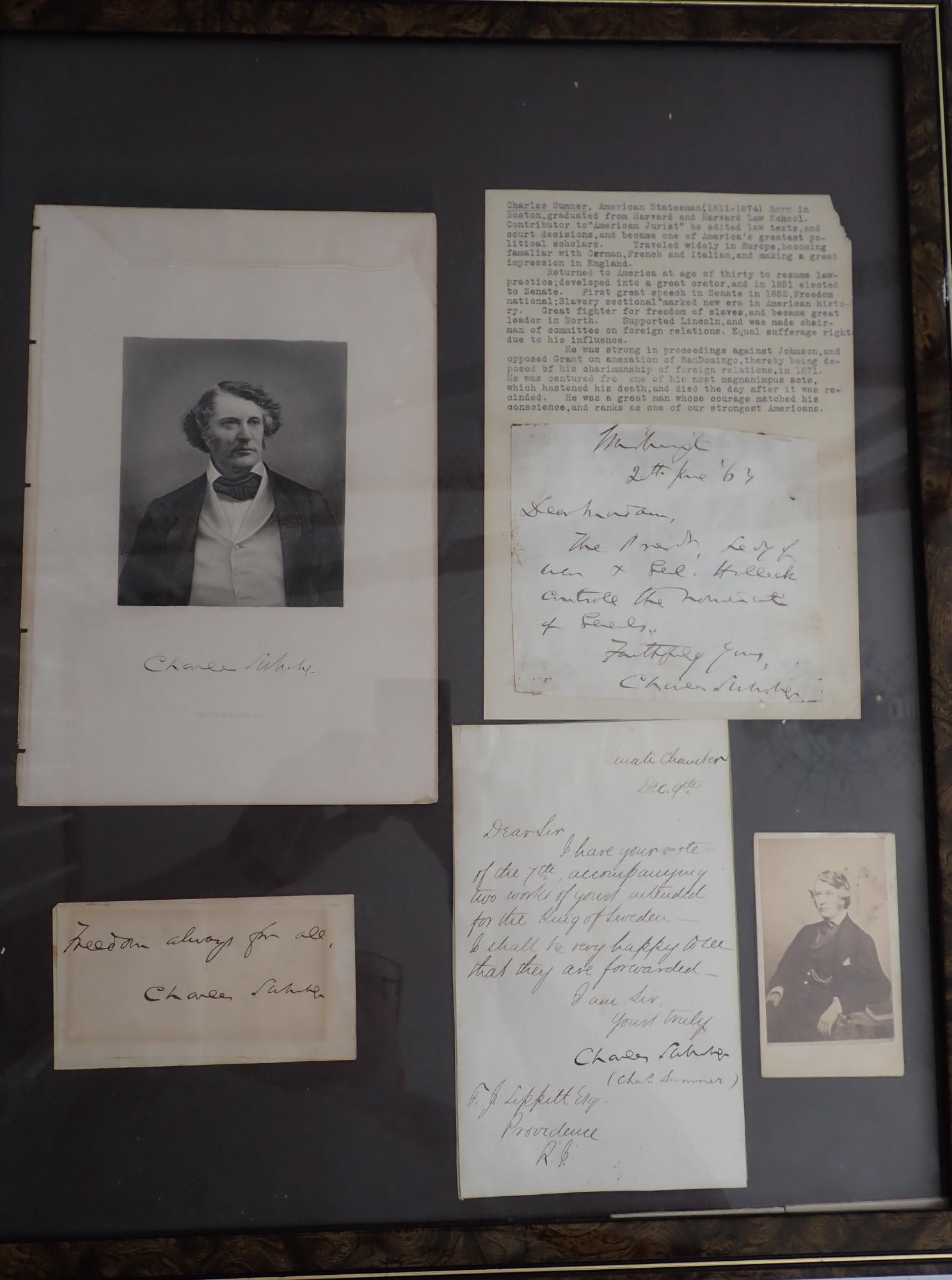 Charles Sumner letters and signatures (1 of 8)