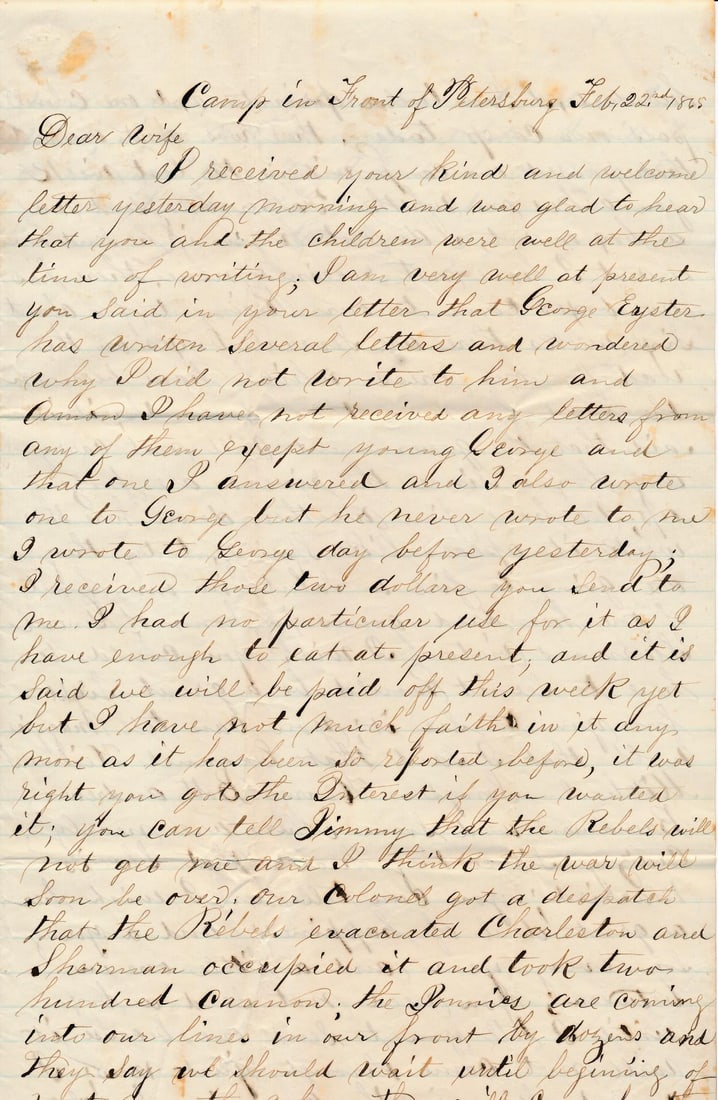 G.W. Aughenbaugh Letters - Deserters coming, etc. (1 of 20)