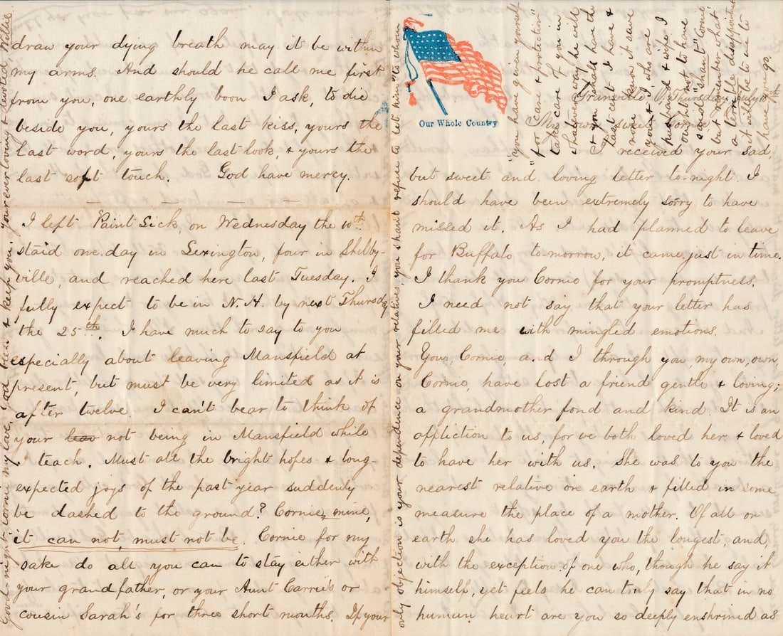 Many Letters to Cornelia Hall, Mansfield, CT others: Large group of Civil War letters to Cornelia Hall, Mansfield, Connecticut & others. Letters signed "Willie" and a pay document for Julius Hall. An 1862 letter informs her of the death of Reverend
