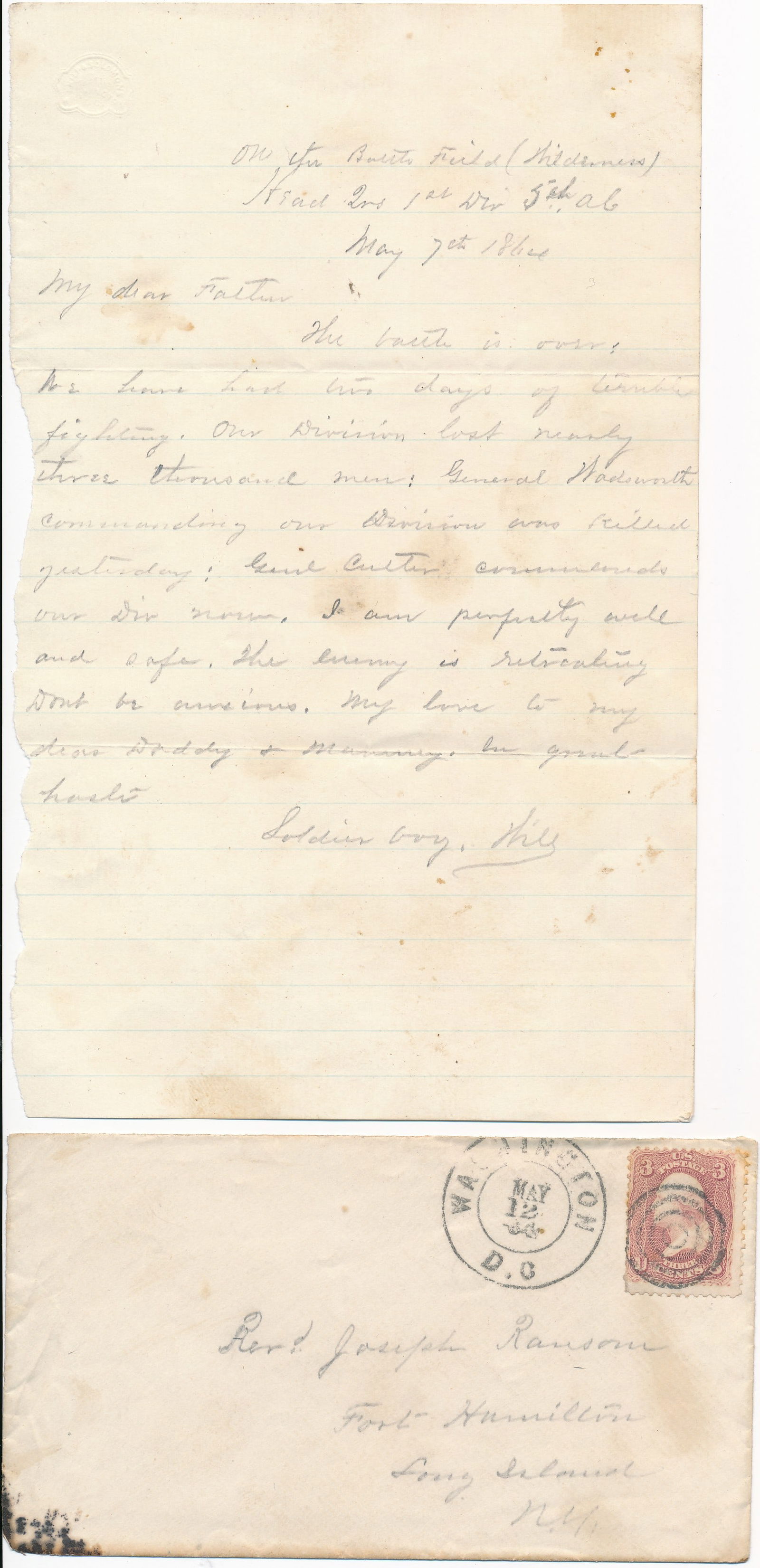 William M. Ransom D. Co. New York 95th Inf. letter (1 of 2)