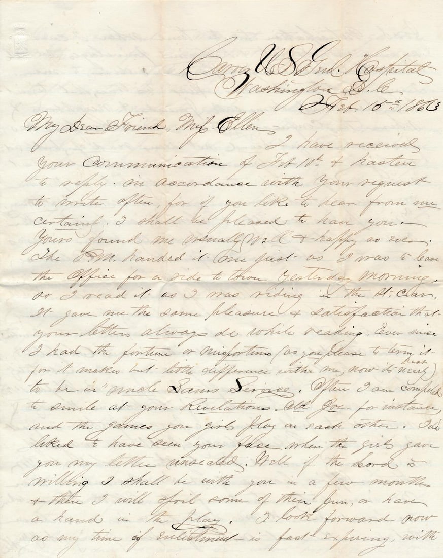 Pvt. Willis A. Harding 24th NY Infantry from D.C.: Private Willis A. Harding 24th NY Infantry from Washington D.C.. Letter discussing meeting President Lincoln and General Benjamin Butler and other things of Washington.