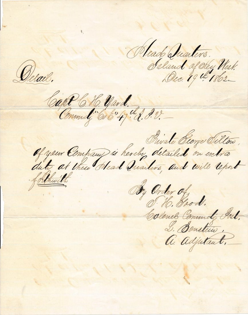 Capt. C.H. Yard Detail Letter Island of Key West (1 of 2)