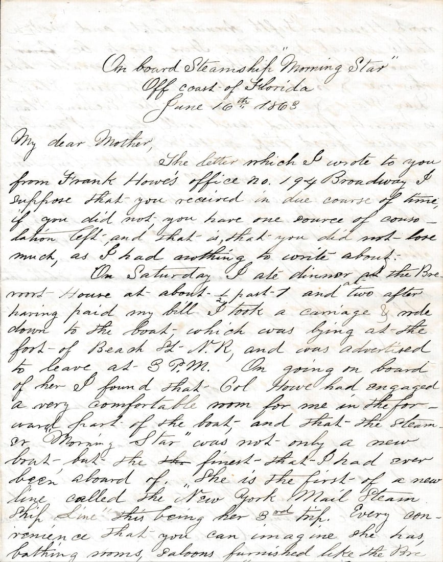 Fort Jefferson aboard the Morning Star letters (1 of 20)