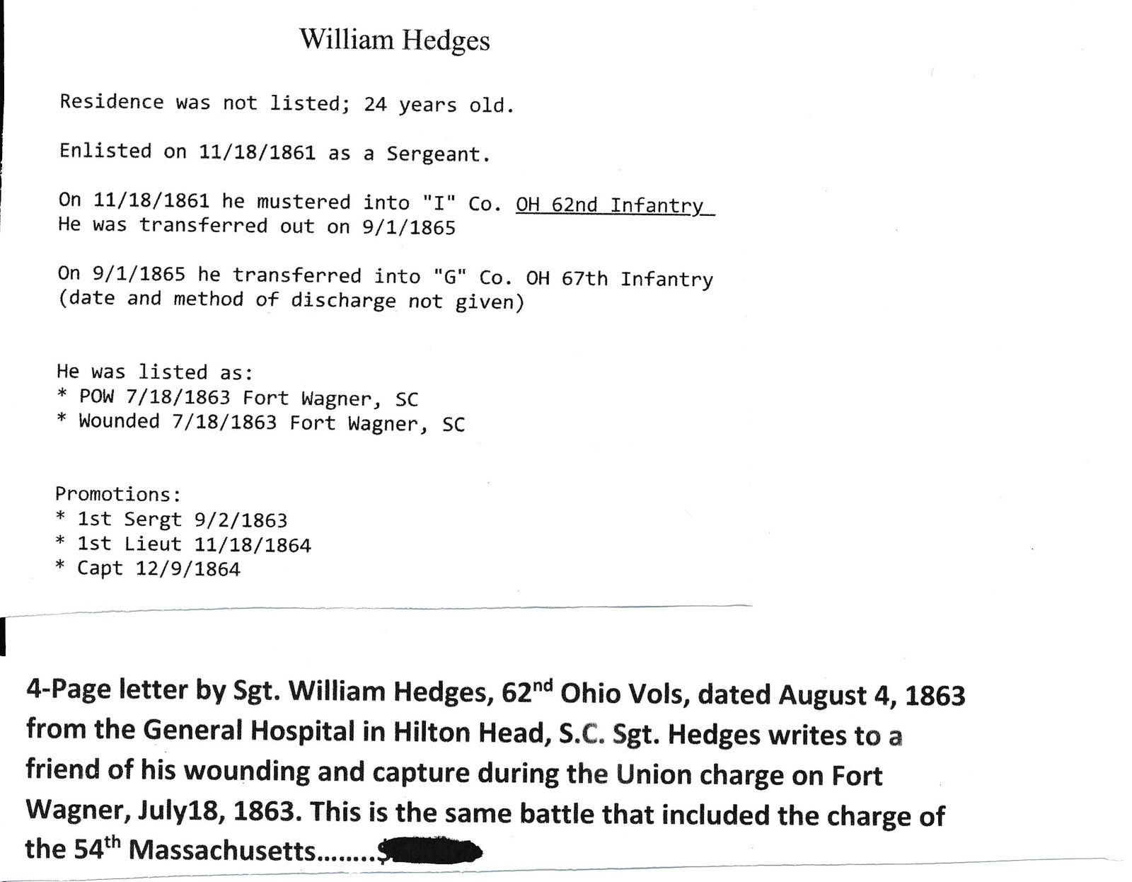 Sgt. William Hedges, Wounded and Captured - 5