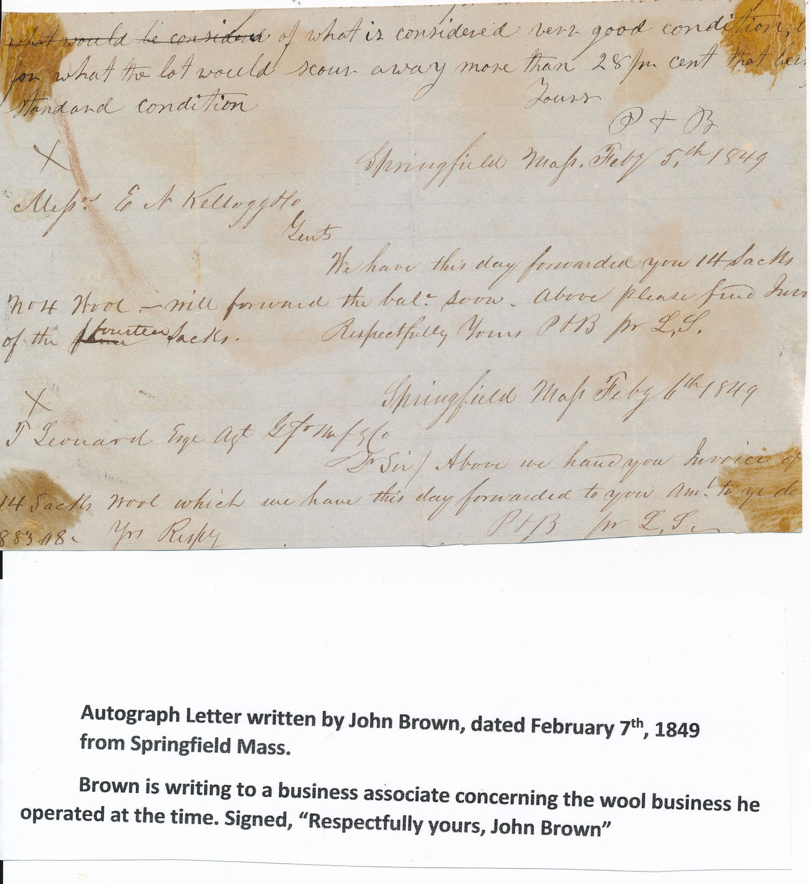 John Brown signed letter with COA - 2