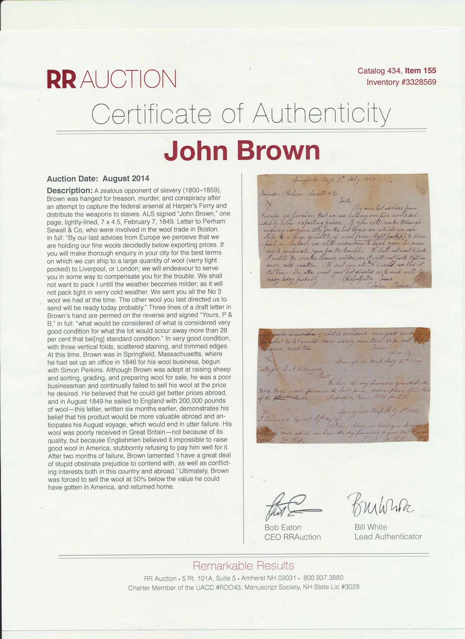 John Brown signed letter with COA - 3