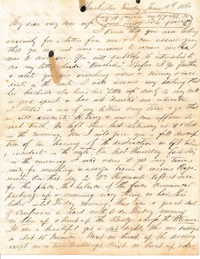 1st Virginia Cav. 1861 Leaving Harper's Ferry Letter (1 of 6)
