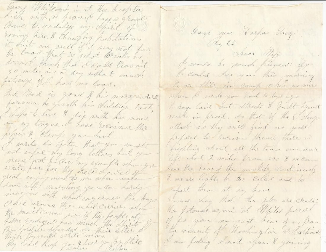 Sgt. William A Hosford 2nd CT Heavy Artillery, letter (1 of 20)