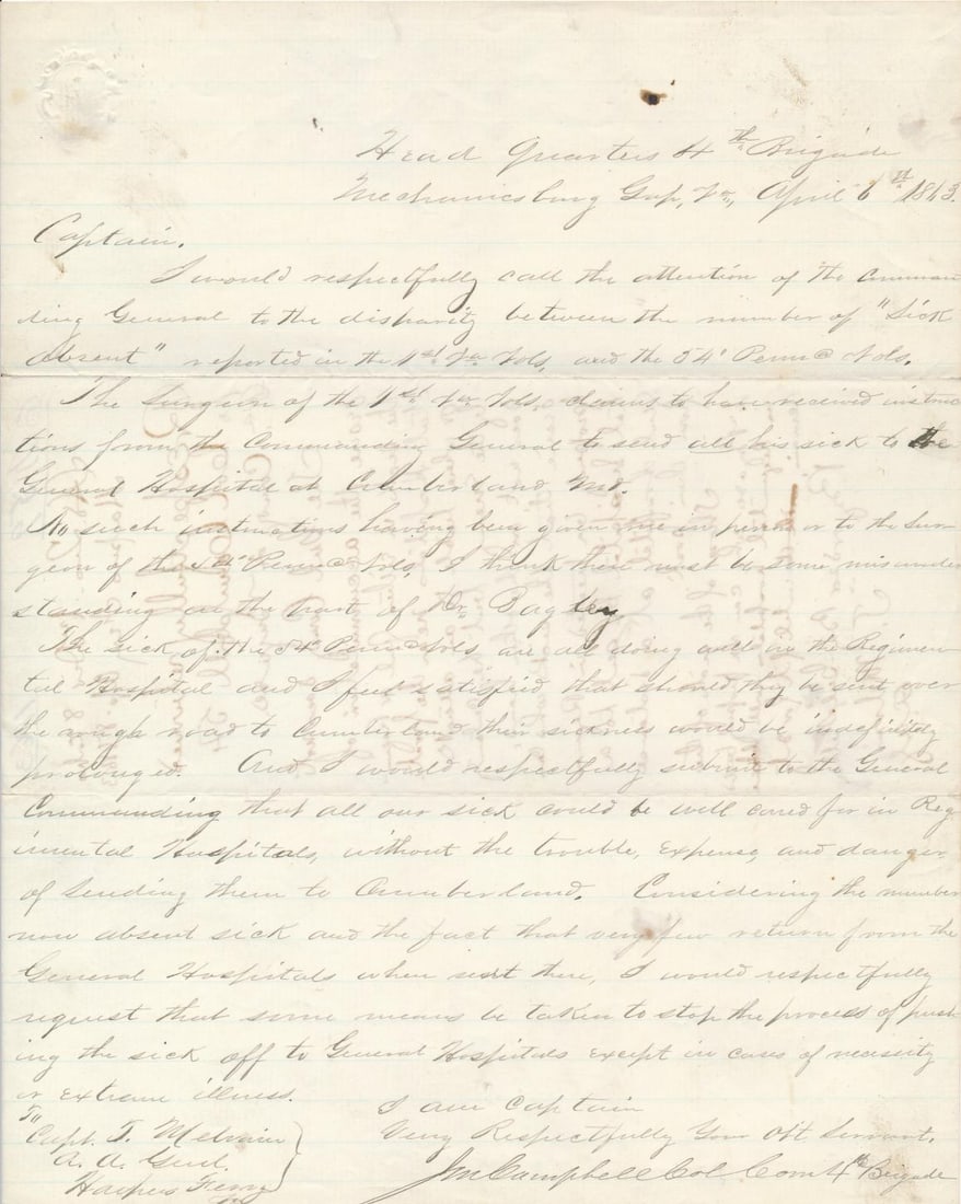 Bvt. Brig Gen Jacob Miller Campbell letters (1 of 17)