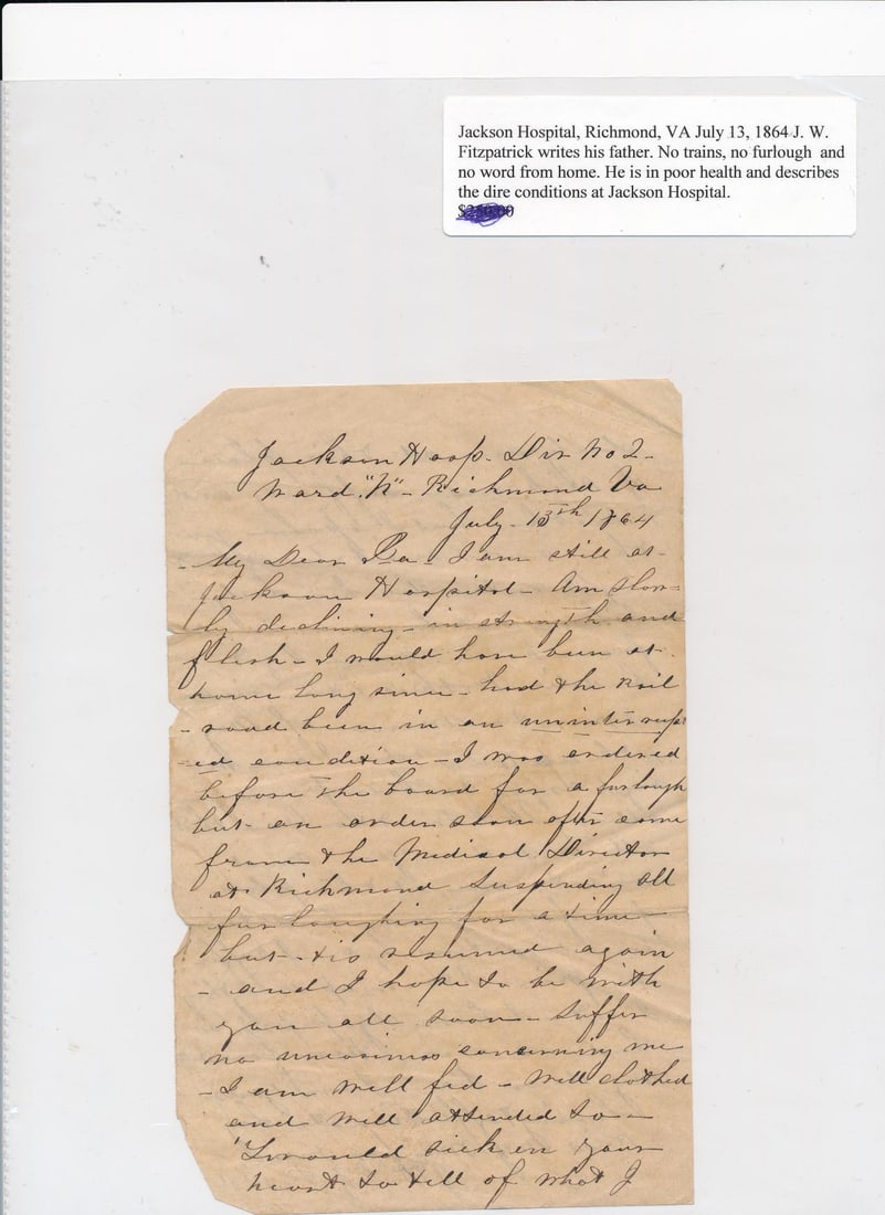 Soldier in Hospital & Harper's Ferry letters (1 of 5)