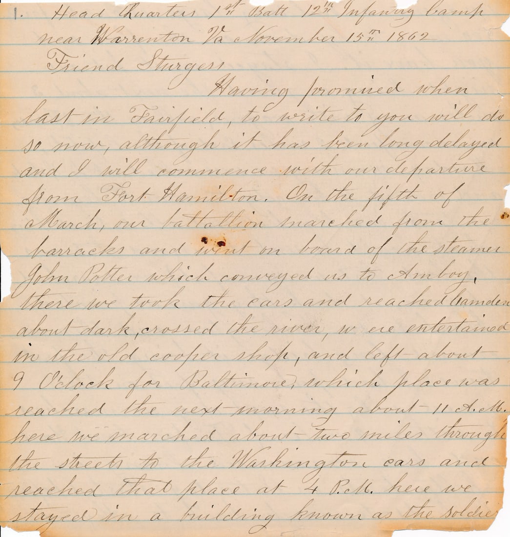 Battle of Antietam letter from Augustus C, Golding (1 of 20)