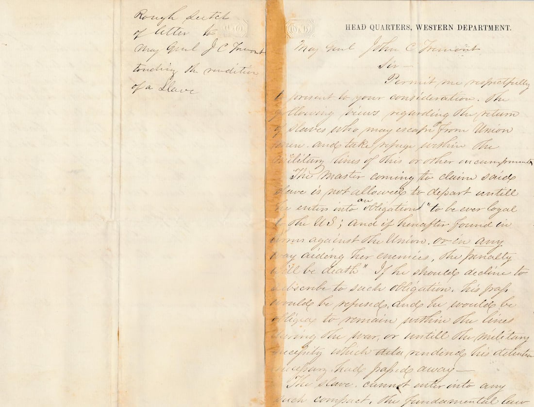 Head Quarters Western Department Slavery letters (1 of 20)