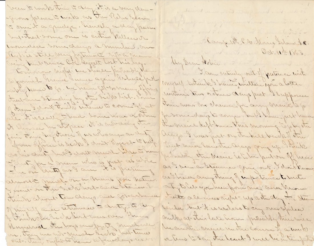1863 Lt. Benjamin T. Wright - Fort Wagner, letters (1 of 20)