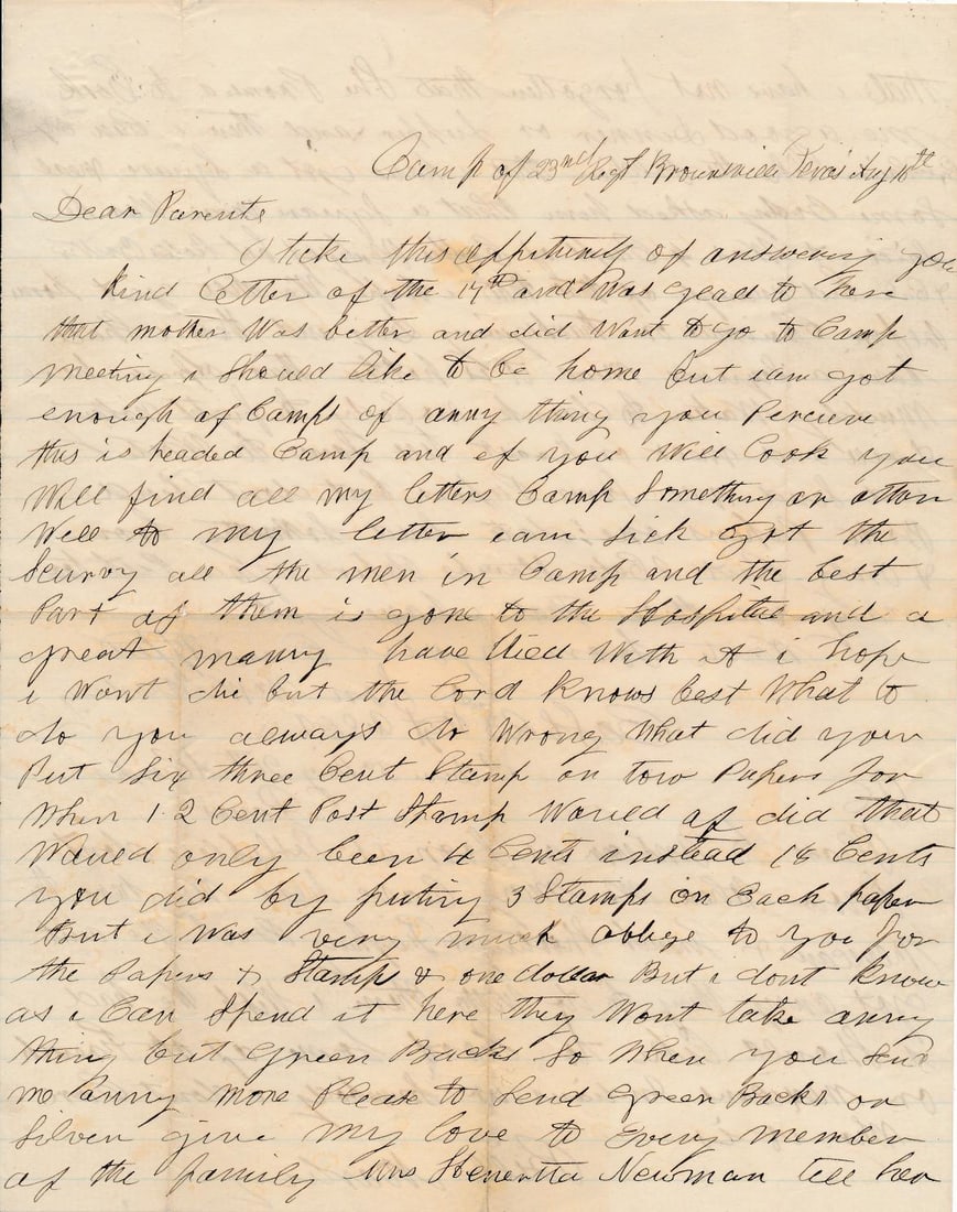 1865 Camp of 23rd Regiment Black soldier letter (1 of 4)