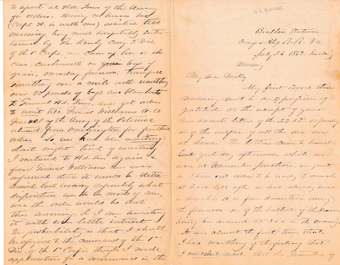 Union General H.S. Briggs July 26, 1865 ALS: Briggs discusses war events in this multi-page letter.